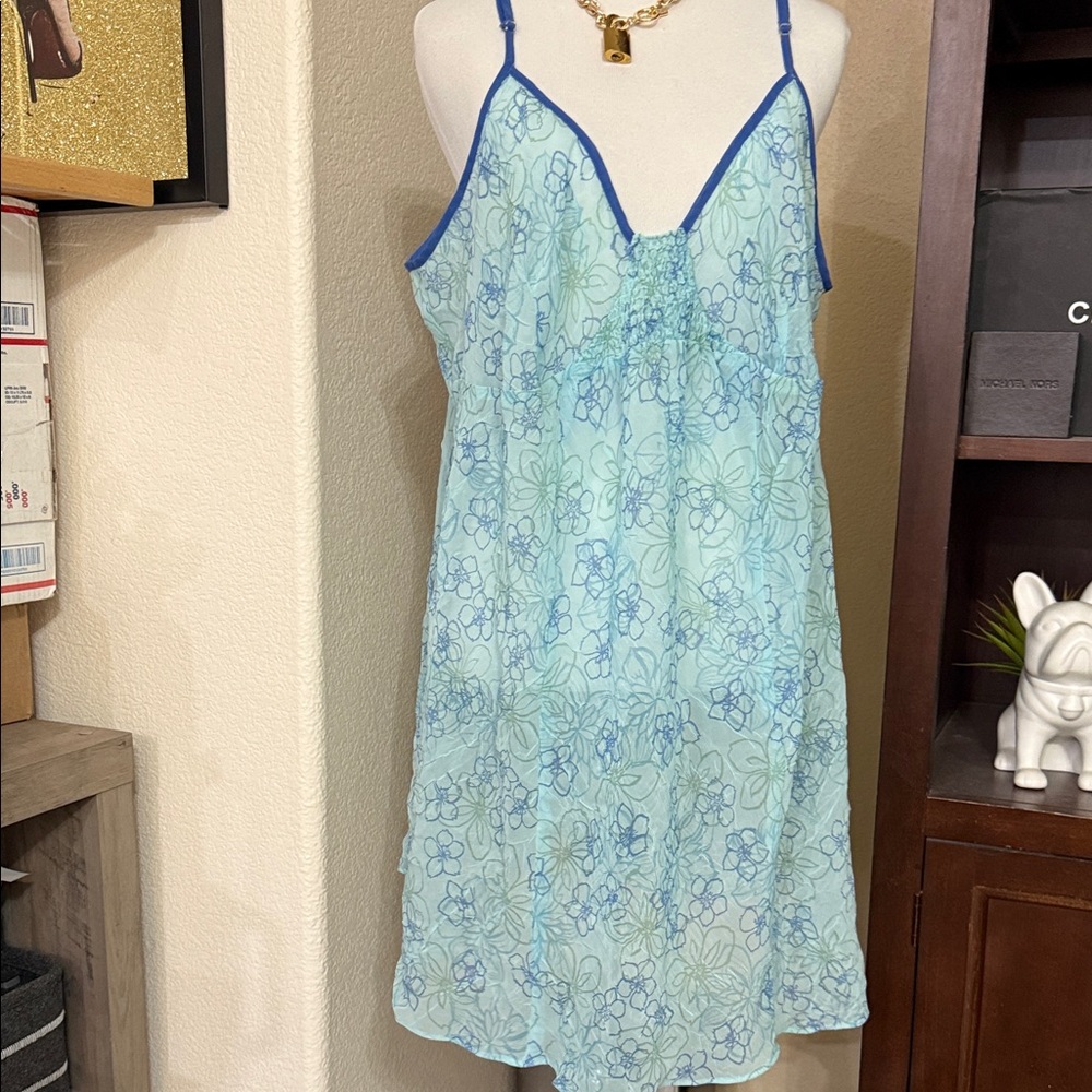 Cacique Blue Floral Chemise Night Dress Plus size 22/24 EUC